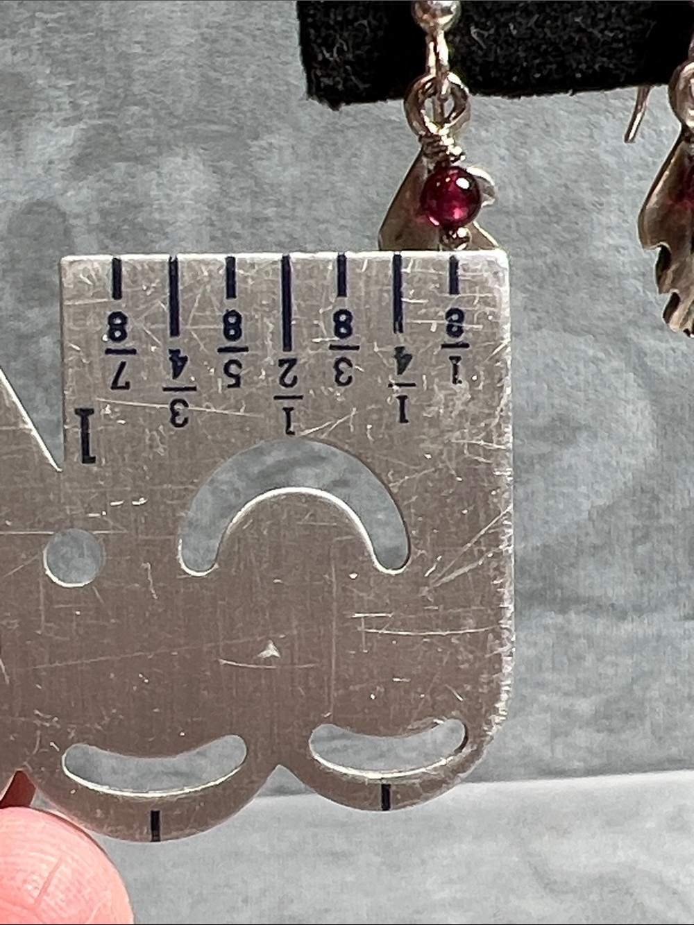 Garnet gemstones with oak leaf charms Sterling Silver earwires, dangle earring - Picture 9 of 9